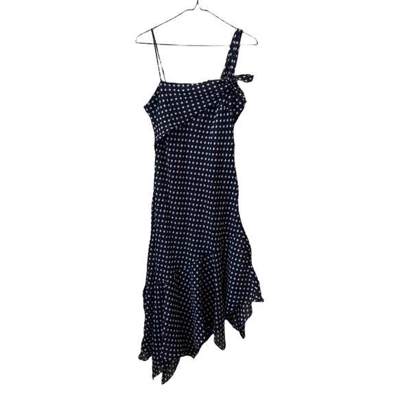 CDC BLACK AND WHITE POLKA DOT ASYMMETRIC MIDI DRESS, SLEEVELESS, SIZE 8 - Picture 1 of 12